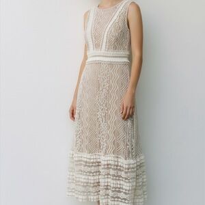 Lulu's Lace Midi Dress in Cream and White